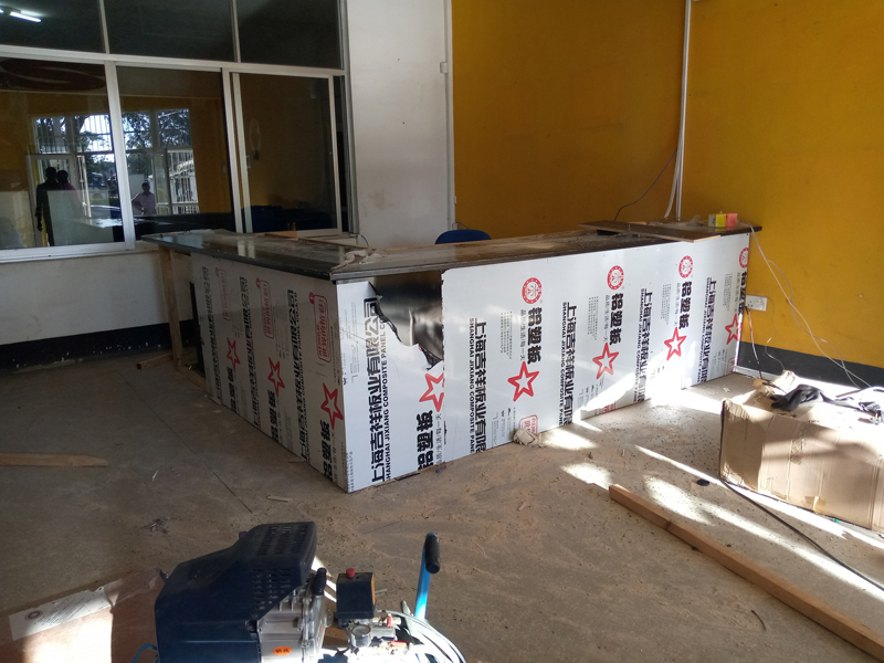 Counter Fabrication with Wood Framing, Foamica Counter Top, Aluminium Composite Front with Skirting